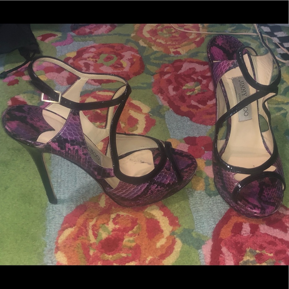 Jimmy Choo sexy pink snakeskin strappy heels 38
